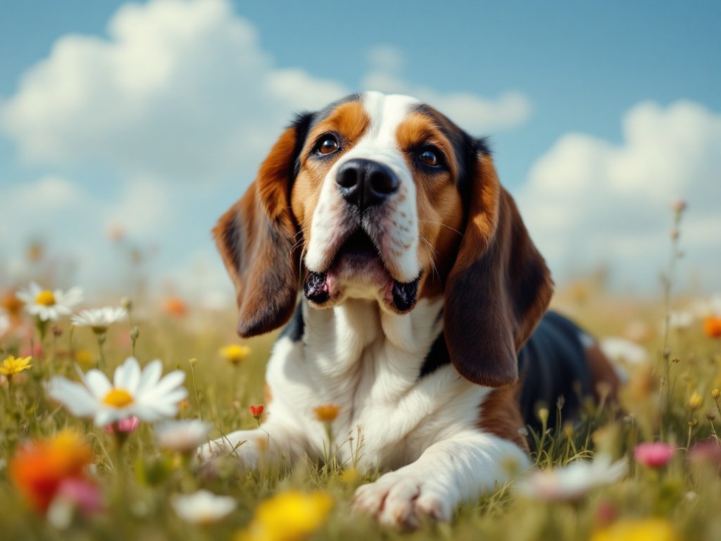 Chien dans une prairie : liberté et bienfaits spirituels.